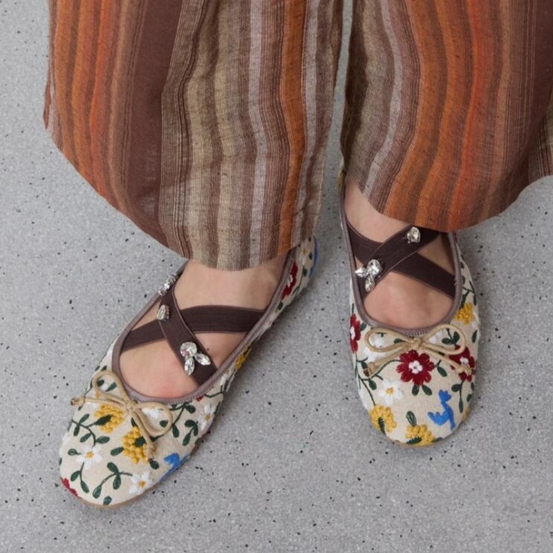 Women Shoes Brand - Zapatos planos de Ballet con flores