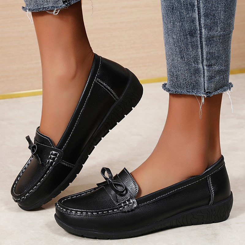 Women'S Shoes Loafers Black - Zapatos planos de cuero genuino para