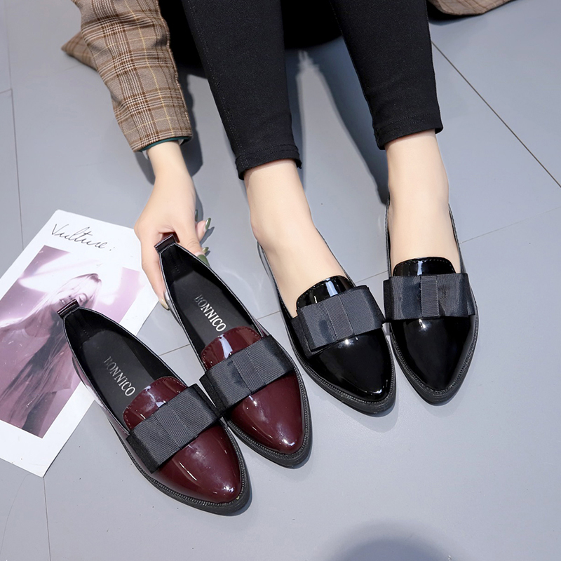 Women'S Shoes Loafers Black - Zapatos Planos de Piel Sintética Negra/Vino