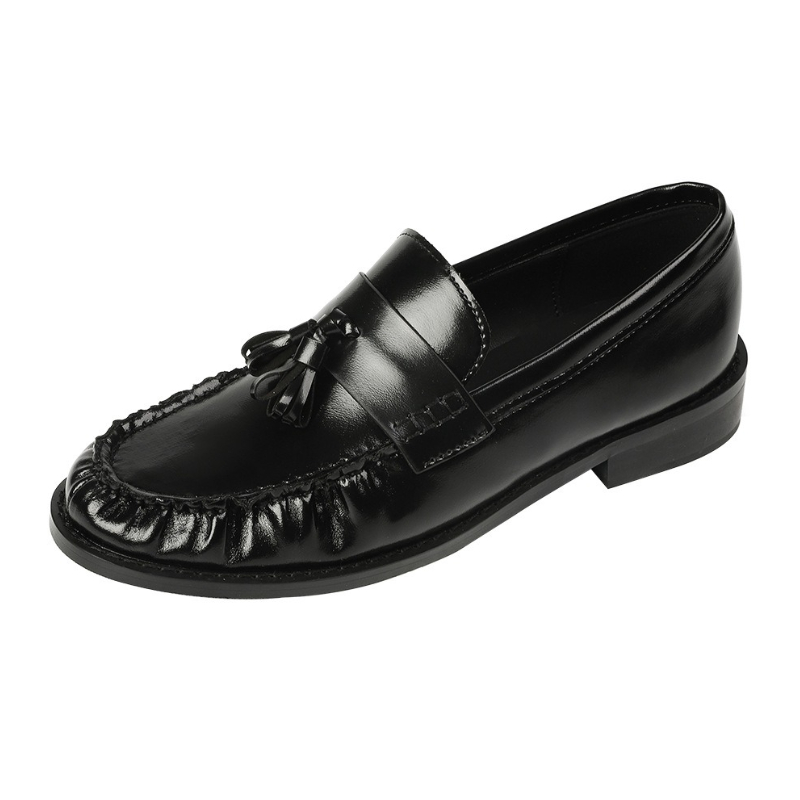 Women'S Shoes Loafers Black - Mocasines De tacón grueso De charol