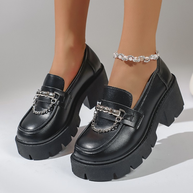 Women'S Shoes Loafers Black - Mocasines de Plataforma con Cadena Metálica