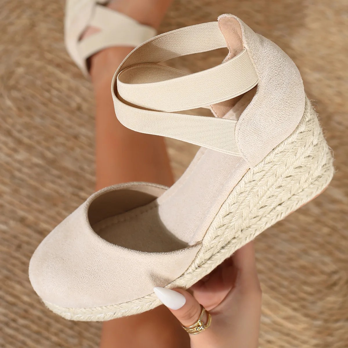 Espadrille Wedge Shoes - Sandalias de cuña tipo alpargata para