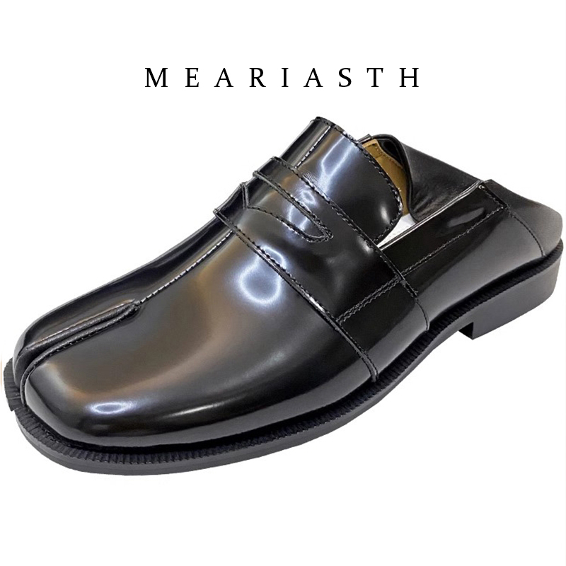 Women'S Shoes Loafers Black - Zapatos Tabi Negros de Piel Sintética
