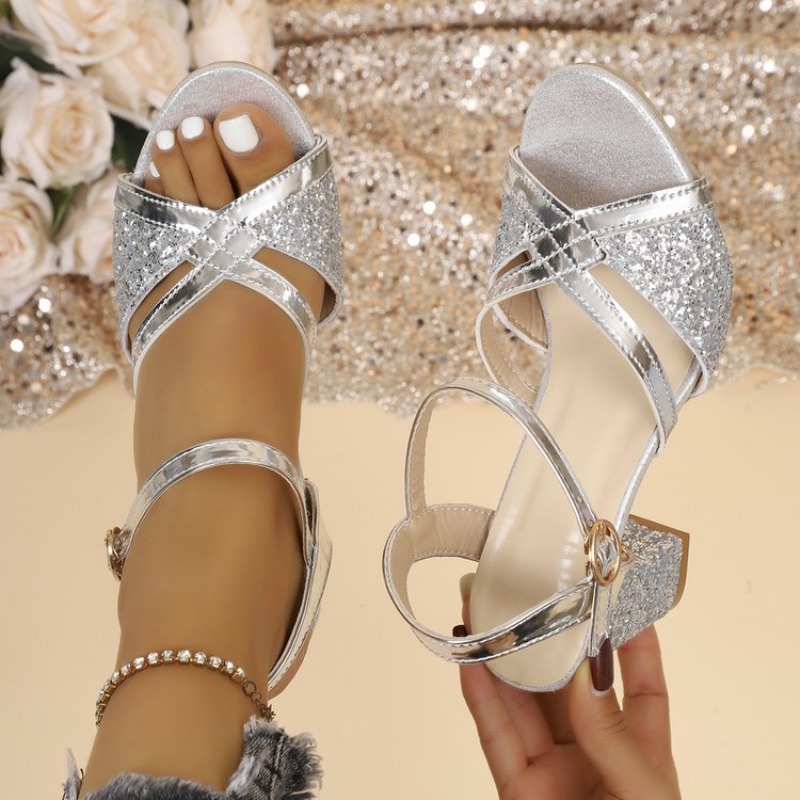 Women Shoes Model - Sandalias de tacón de bloque para