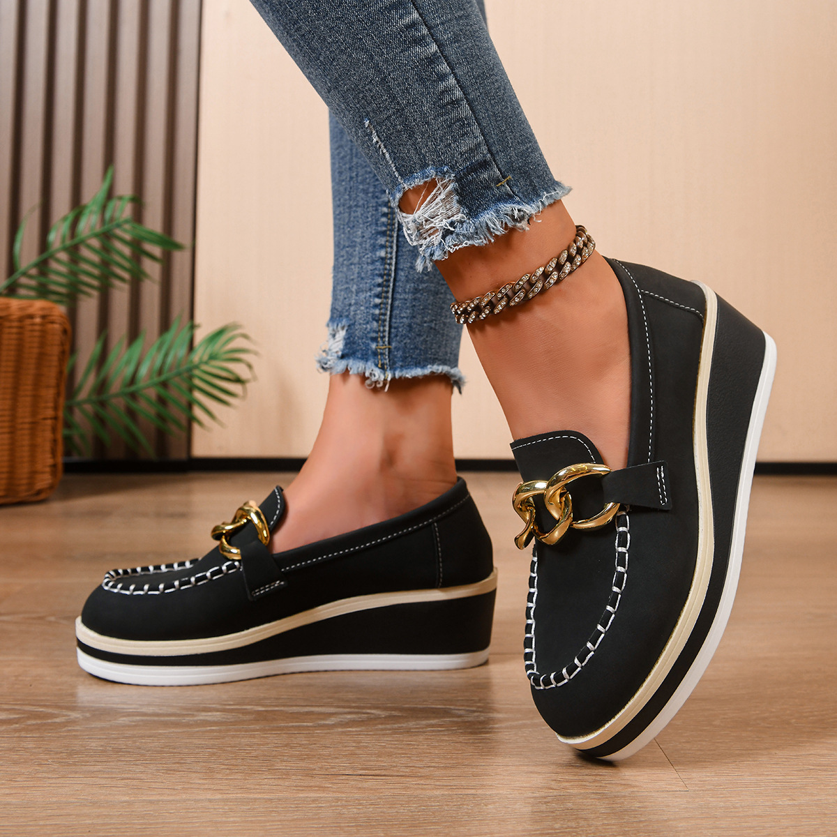 Women'S Shoes Loafers Black - Mocasines de plataforma para mujer, mocasines