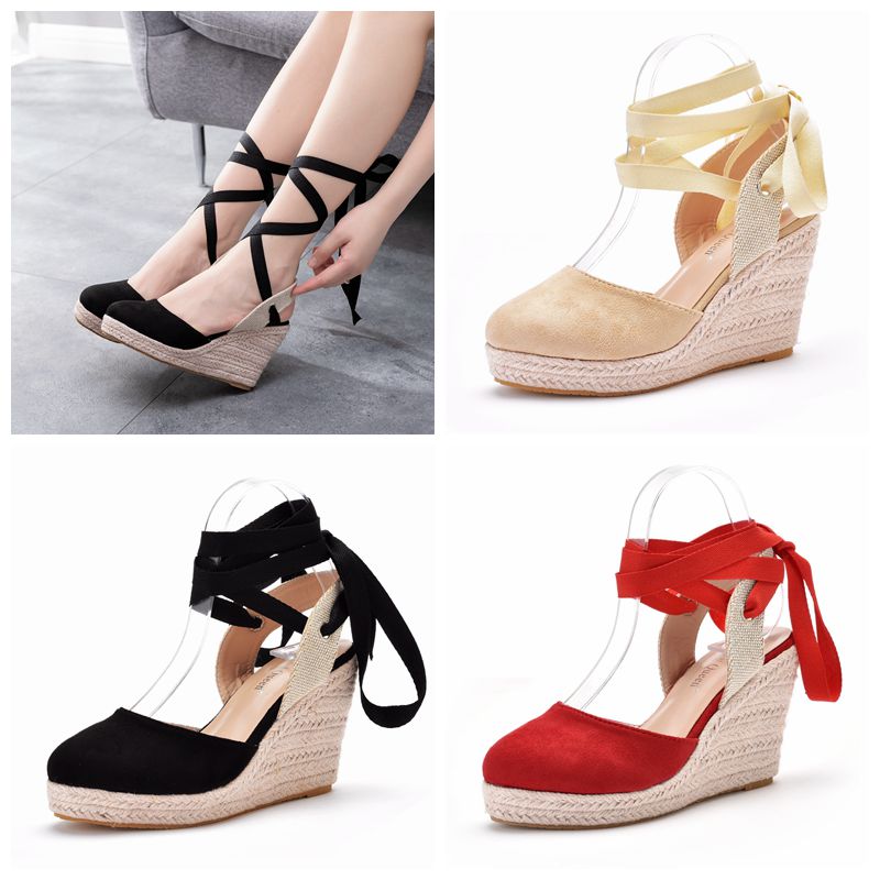 Espadrille Wedge Shoes - Sandalias de Plataforma con Cordones y