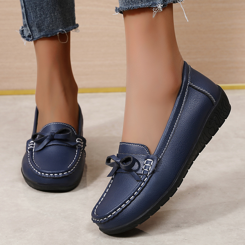 Zapatos planos de cuero genuin - Women'S Shoes Loafers Black reseña y precio