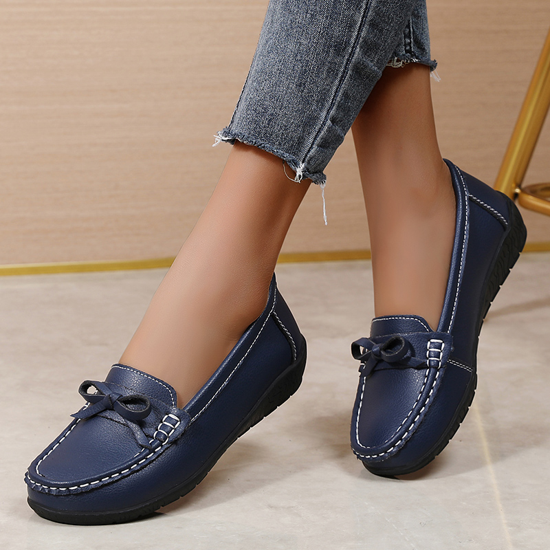 Zapatos planos de cuero genuin - Women'S Shoes Loafers Black reseña y precio
